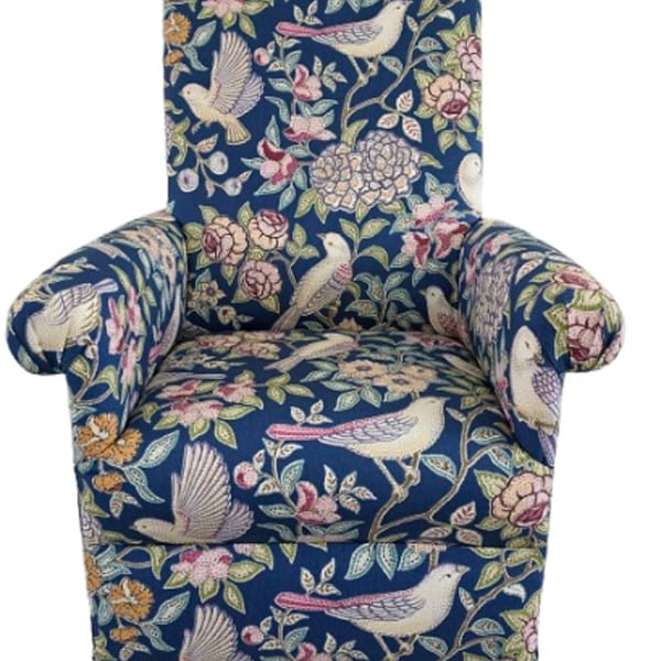 Heritage Floral Birds Fabric Chair Armchair Navy Blue Accent Statement Nursery