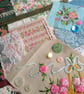 Rose Garden Large Slow Stitching kit - Embroidered Basket with vintage textiles - Image 7