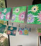 Set of 2 Colourful Daisy Linocut Cards, Gem Embellished Handmade Original Art - Image 5