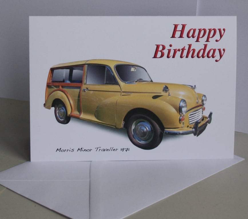Morris Minor Traveller 1971 Yellow - Birthday, Anniversary, Retirement or Plain