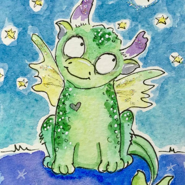 Original ACEO Dragon Little Lime star ACEO Jo Roper