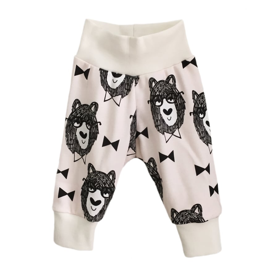 baby trousers, Organic cuff pants in BOW TIE BEARS print, relaxed trousers