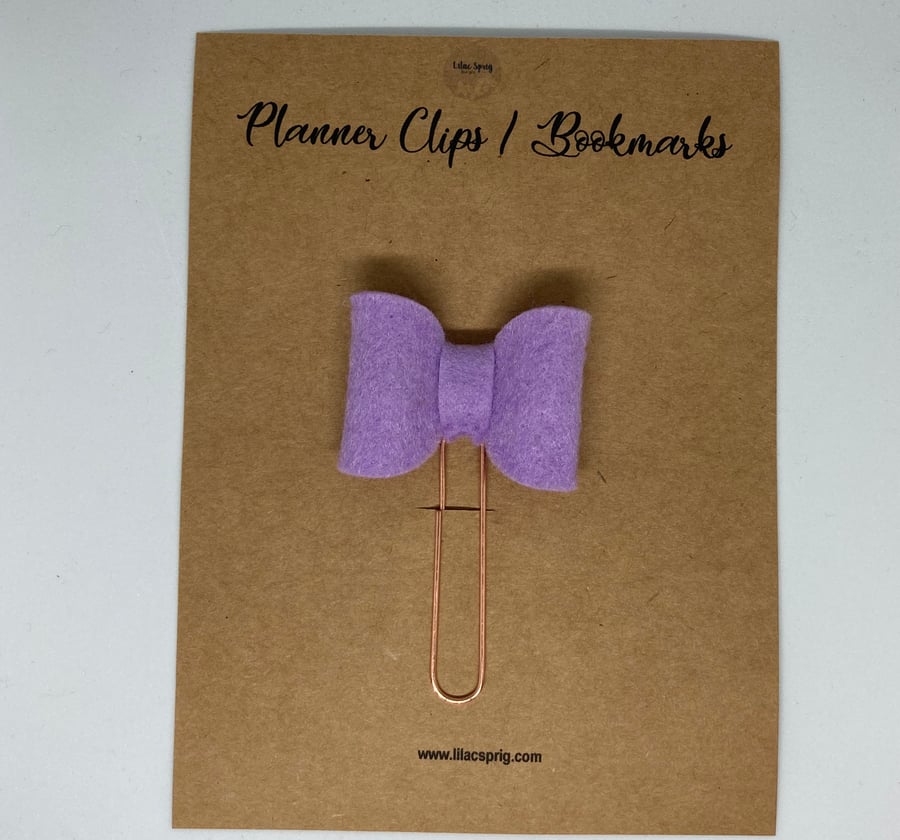 Lilac Felt Bow & Rose Gold Planner Clip