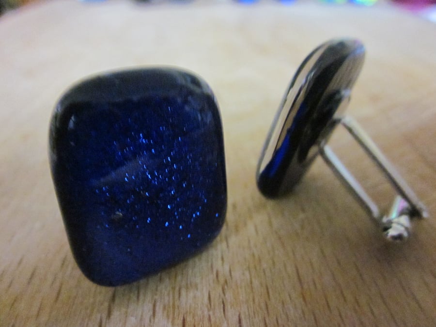 Handmade glass chunky cufflinks - True Blue