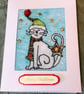   Festive Cat Embroidered Christmas Card. - Image 3