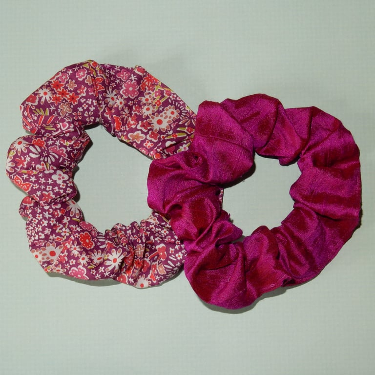 Luxury scrunchies pair - silk and Liberty print