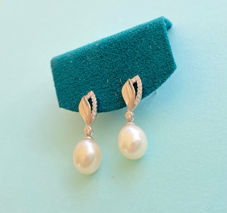 White Oval Freshwater Pearl Sterling Silver Earrings