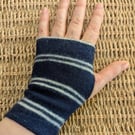 Soft Navy Striped Wool Wrist Warmers Upcycled from recycled knitwear 