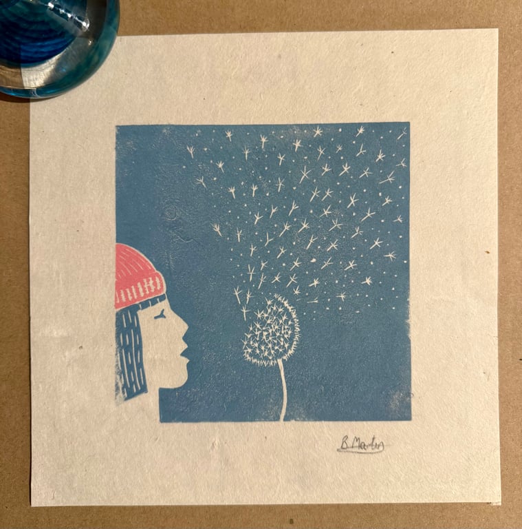 Perfectly Imperfect - Make A Wish Linoprint: Hand-Burnished Lino Cut