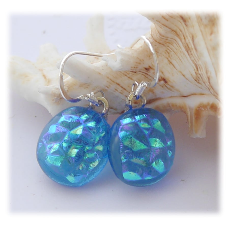 RESERVED Handmade Fused Dichroic Glass Earrings 253 Turquoise sparkle drops