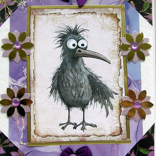Crow Bird - Hand Crafted Decoupage Card - Blank for any Occasion (2695)
