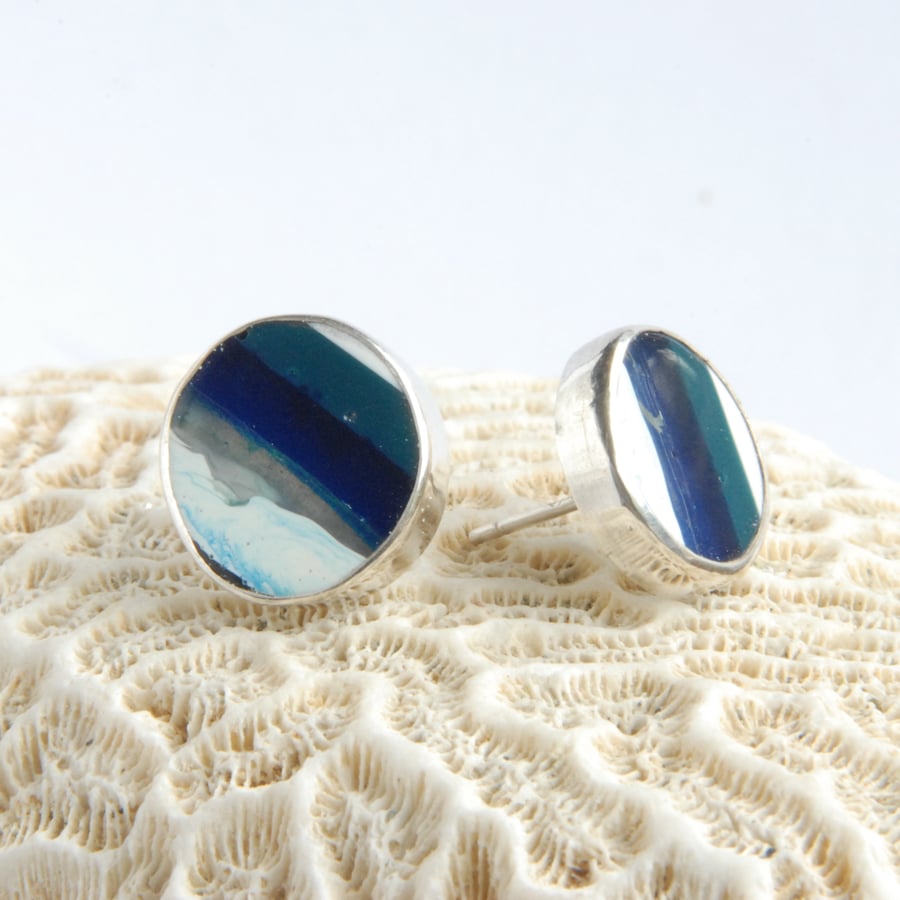 Blue striped surfite stud earrings