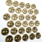30 Metal Buttons, Old Gold Colour, Small 11mm Wide, Aged Finish, LARP, Cosplay