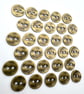 30 Metal Buttons, Old Gold Colour, Small 11mm Wide, Aged Finish, LARP, Cosplay