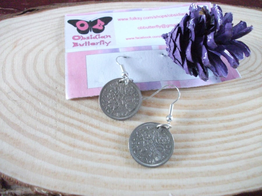 Upcycled Sixpence Earrings