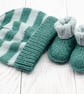 Hand Knitted baby booties and hat set Green and Light Blue - 0-3 months - Image 6