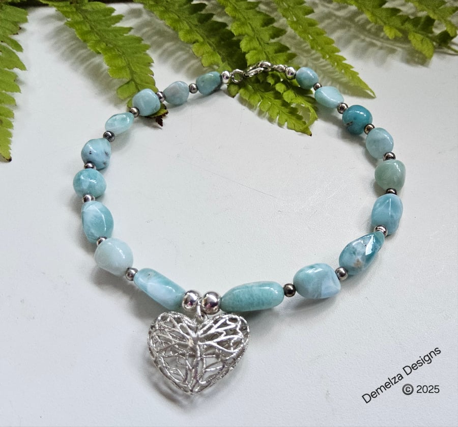36.50cts Rare Genuine Larimar Sterling Silver Bracelet ONE OFF