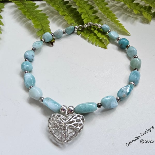 36.50cts Rare Genuine Larimar Sterling Silver Bracelet ONE OFF