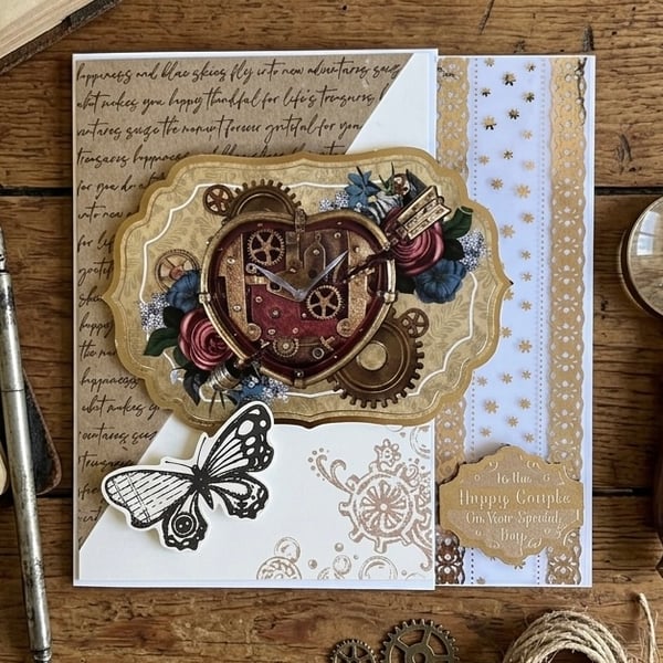 Steampunk "Heart & Cogs" Card, Perfect for Weddings, Engagements & Anniversaries