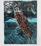 Long Eared Owl Geltsdale Nature Reserve Ltd Edition Lino Print - Image 1