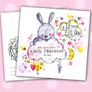 New Lil' Baby Bunny Girl personalised white linen 6 inch card print from origina