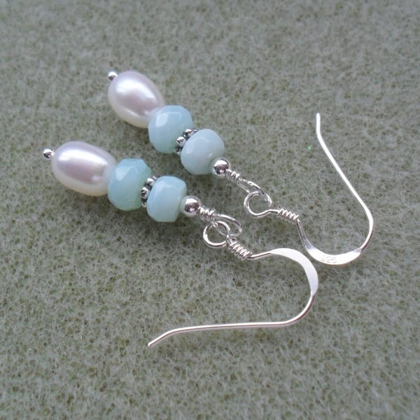 Freshwater Pearl and Opal Sterling Silver Earrings