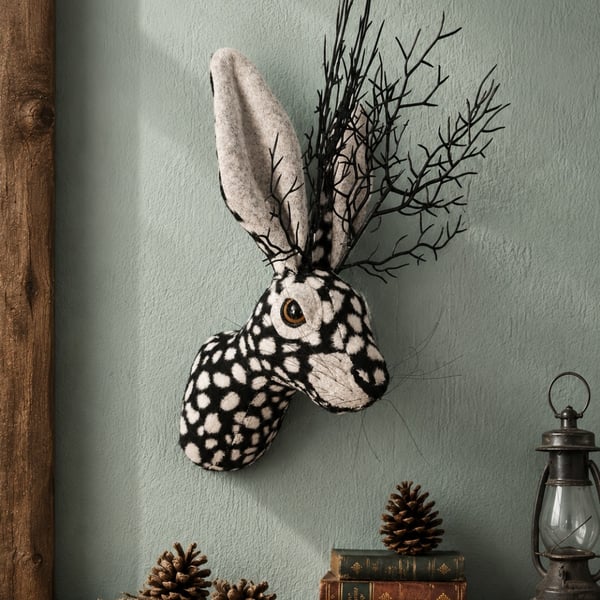 Faux jackalope head wall mount-Jack Thistlewick