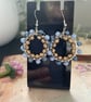 Beaded wire wrapped hoop blue and gold earrings, boho accessories, gift daughter - Image 5