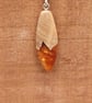 Olive wood and copper-orange resin pendant - free UK postage