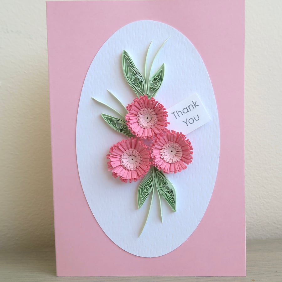 Thank you card with quilled flowers, handmade