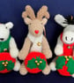 Set of three Christmas characters Polar bear, reindeer and donkey