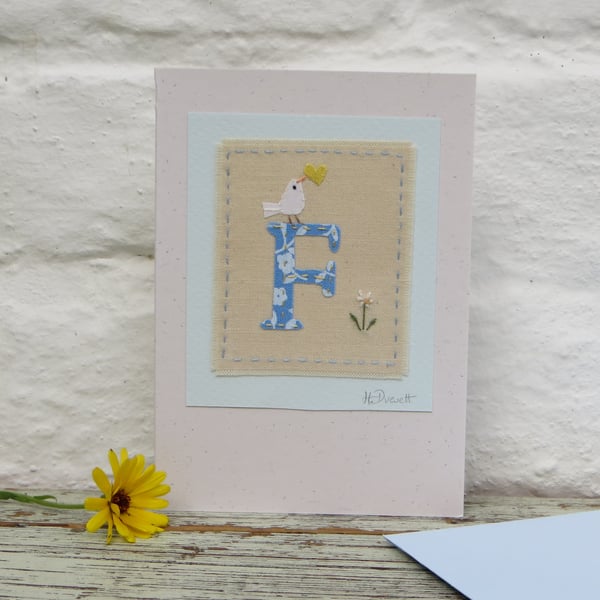 Sweet little hand-stitched letter F - New Baby, Christening or Birthday