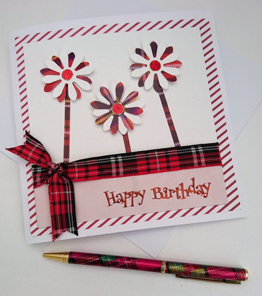 Scottish Happy Birthday Card,Tartan,Handmade, Male,Female, FREE P&P to UK