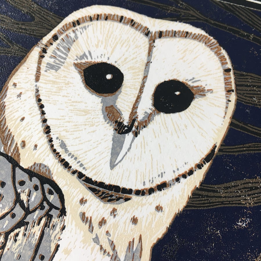 "Barn Owl II" Lino Print
