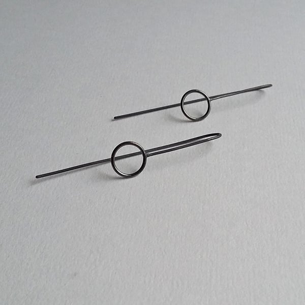 Oxidised Earrings with Circle Detail, minimalist threader earrings