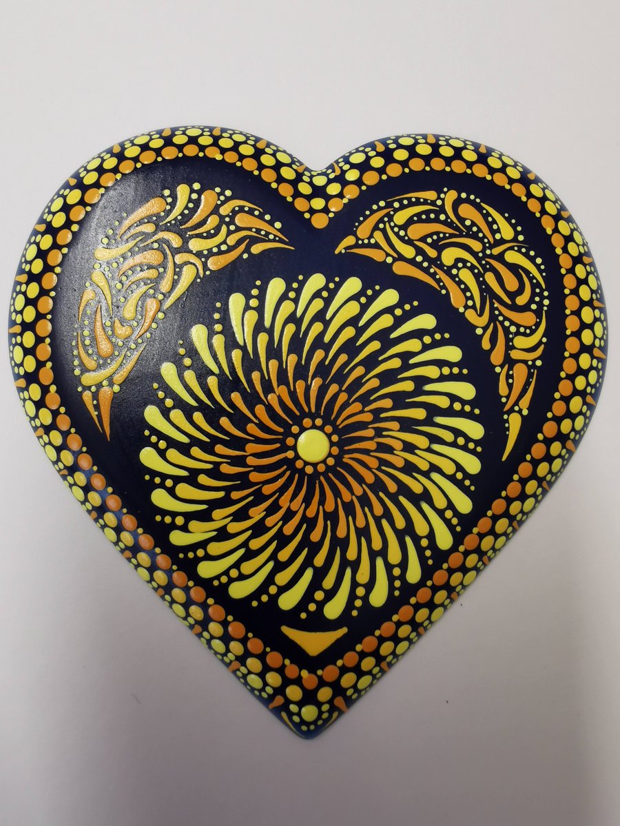 Hand painted Orange and Yellow cast resin heart magnet
