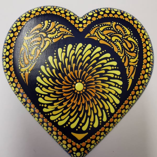 Hand painted Orange and Yellow cast resin heart magnet