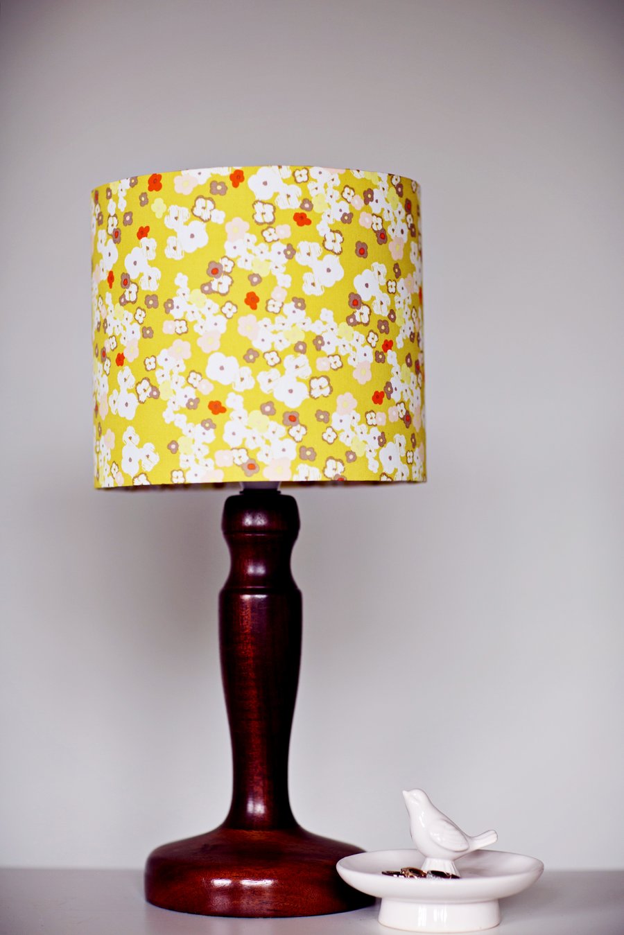 25cm Mustard lamp, mustard lamp, floral lampshade