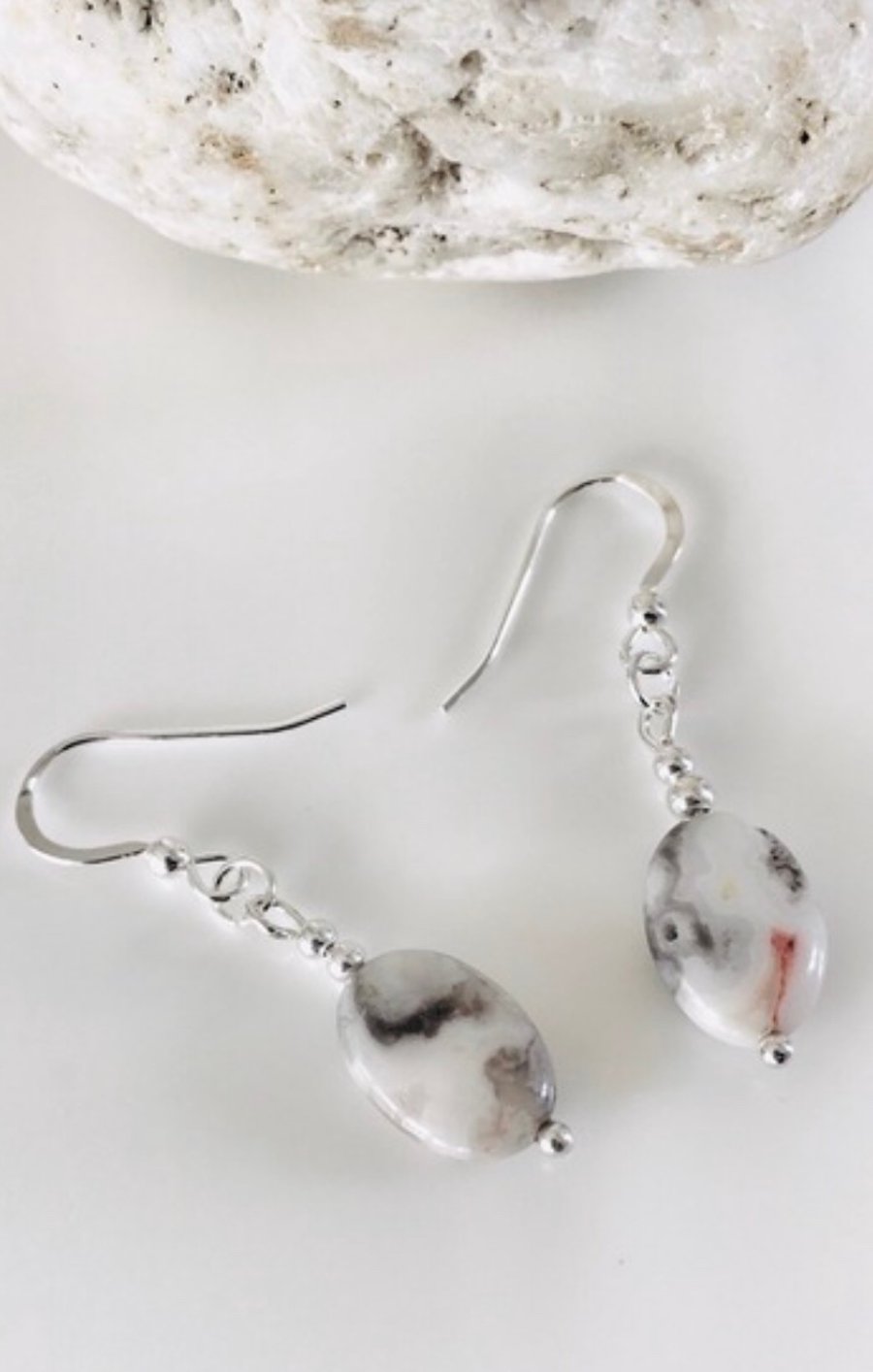 Crazy lace agate semi precious earrings with sterling silver ear wires 