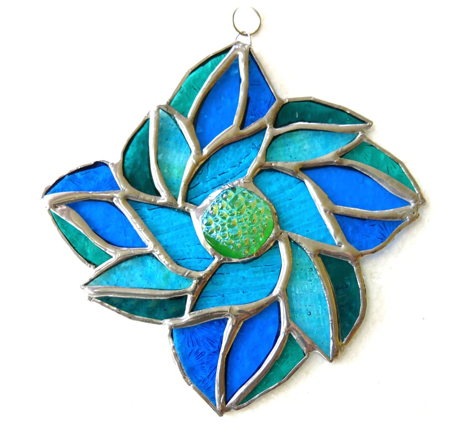 Floral Stained Glass Suncatcher Azure Blossom