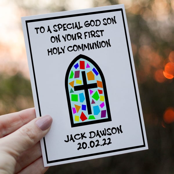 God Son First Communion Day Card, Holy Communion Card, Congratulations God Son 