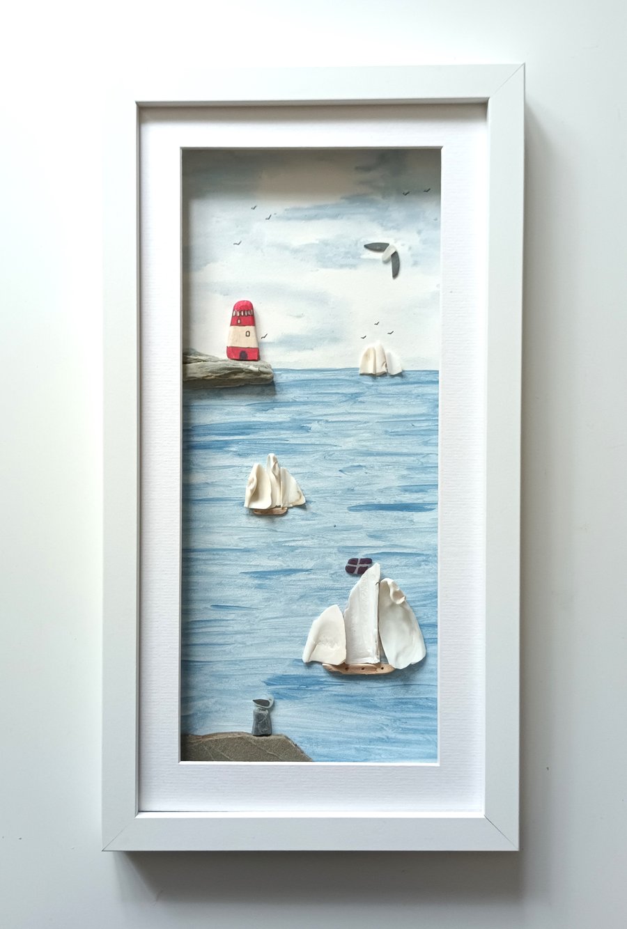 Coastal Wall Art, Tall Ships and Lighthouse, Be... Folksy