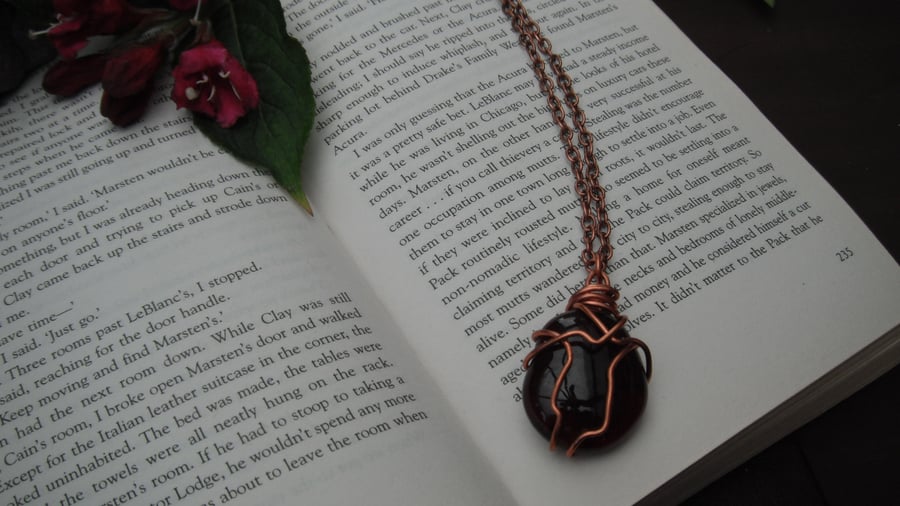 Garnet Glass Nugget Wire Wrapped Long Necklace