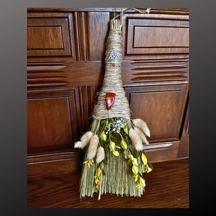 Handmade Altar Besom Broom Wiccan Pagan Witch Witchy Spell Ritual Red Jasper