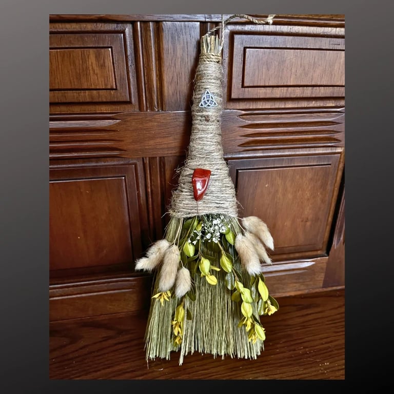 Handmade Altar Besom Broom Wiccan Pagan Witch Witchy Spell Ritual Red Jasper