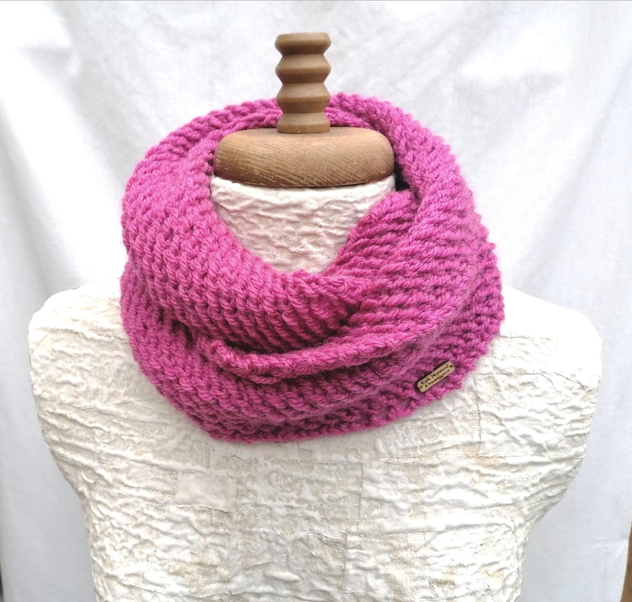 Pink Knitted Cowl Scarf 
