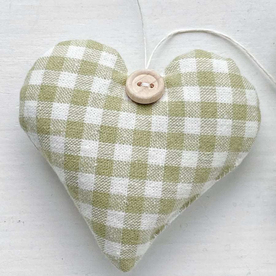 SAGE GREEN GINGHAM HEART - lavender