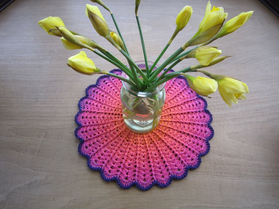Orange and Pink Crochet Doily Mat, Centre Piece, Placemat, New Home Gift