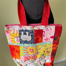 Tropical Tote Bag with Red Handles