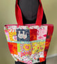 Tropical Tote Bag with Red Handles